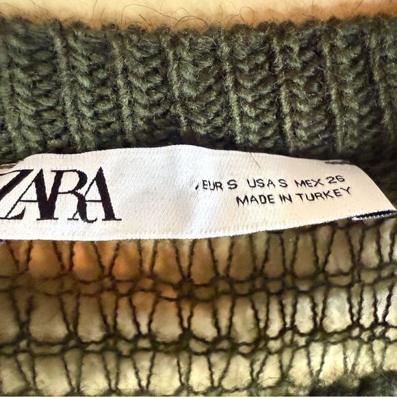 Zara Womens Striped Open Knit Size Small Sweater Olive Black Career Work Wear - Picture 2 of 3